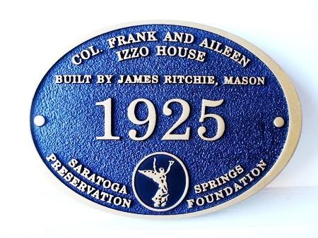 F15980- Carved Wood Historical House Plaque