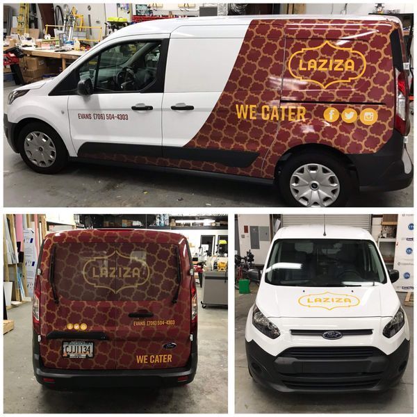 Custom vinyl vehicle wrap installed on Laziza Catering van in Augusta Georgia