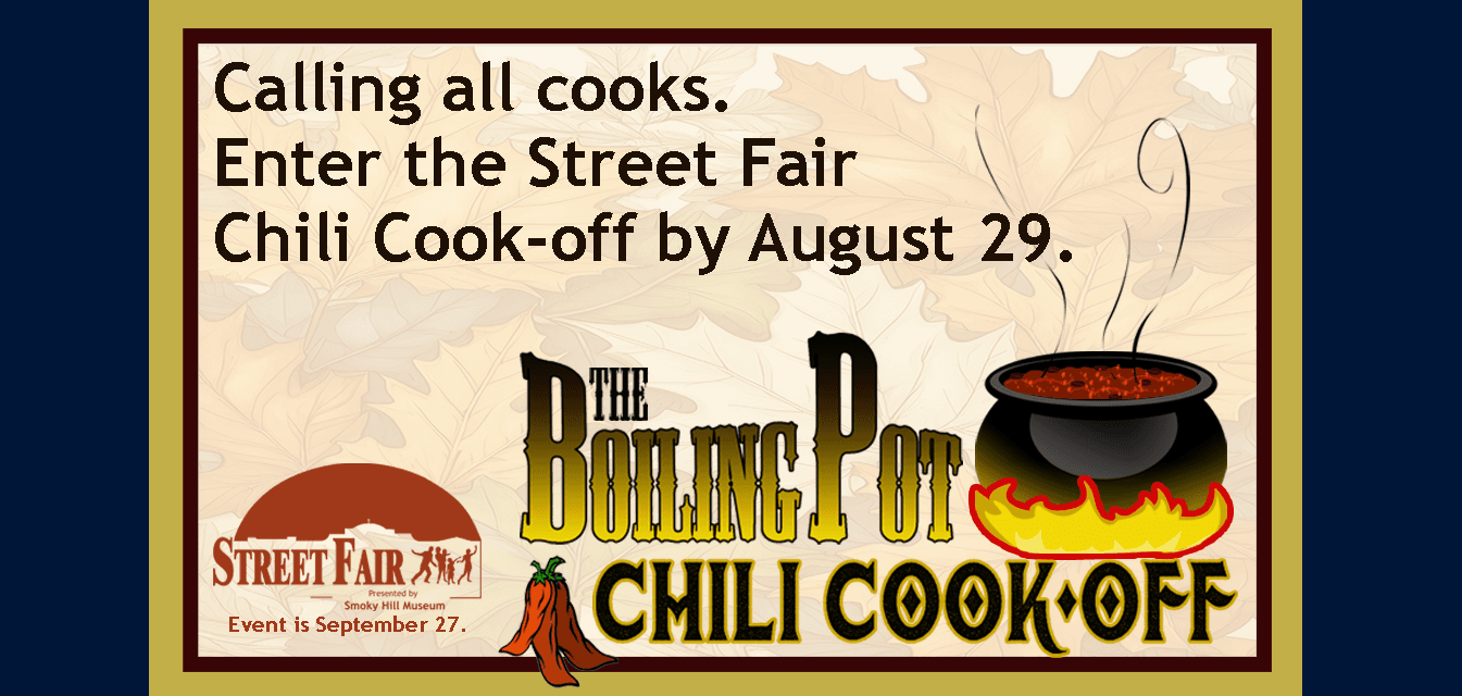 Poster with call for Chili cook-off entries by August 19 with Chili Cook-off logo and Street Fair logo.