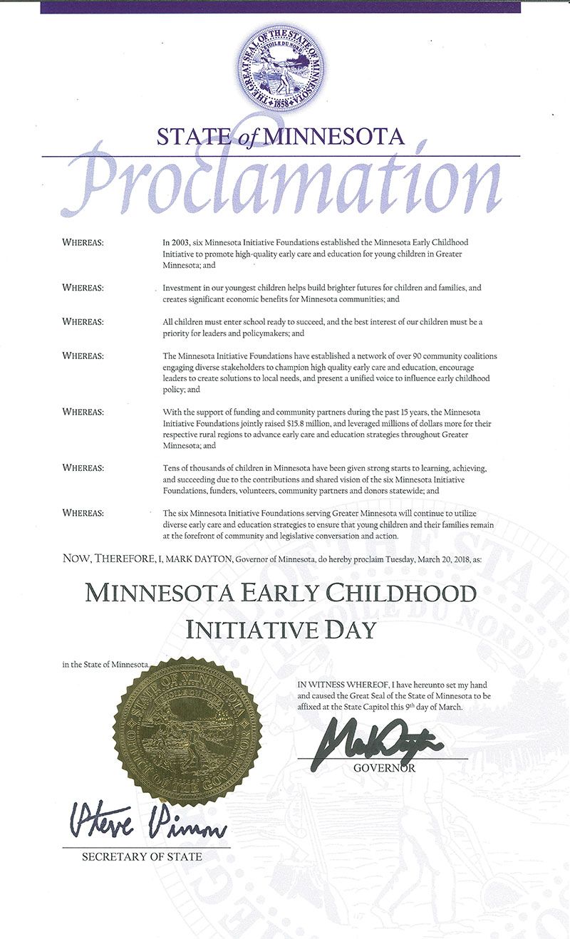 Governor Proclaims March 20 as MIF Early Childhood Day