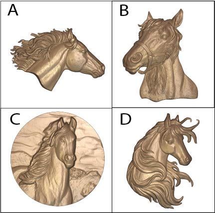 P25915 - Carved 3D Bas-Relief Wood Appliques -Equine Heads