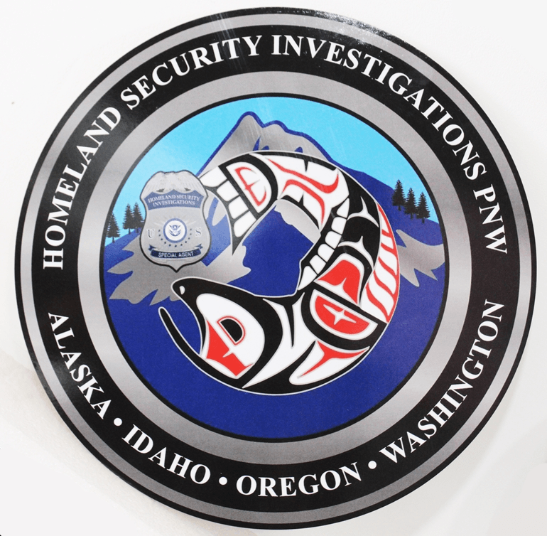 AP-4102 - 2-D Giclee Digitally Printed HDU Plaque of theSeal of Homeland Security Investigations PNW  