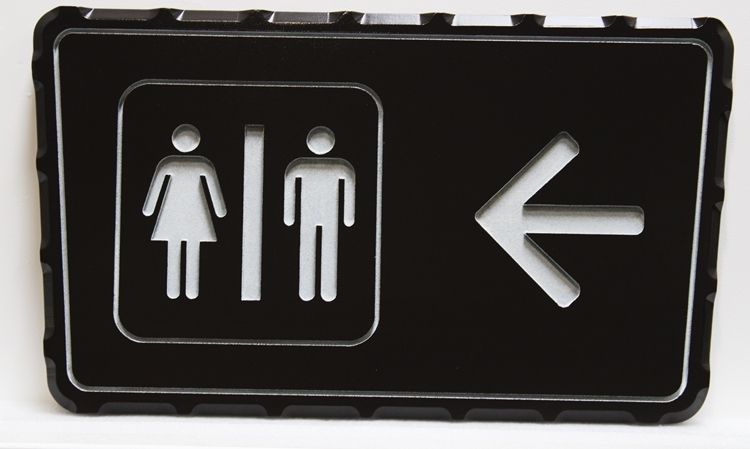 GA16636 - Engraved Color Core HDPE  Restrooms Directional Sign