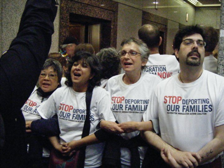Civil Disobedience for Immigration Reform, with Sharon Maeda and Aaliya Gupta.  (Photo courtesy Susie Levy)