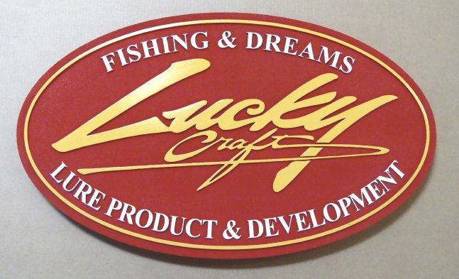 SA28525 - SIgn for "Lucky Craft" Fishing Lure Manufacturing Company , with 24K Gold-Leaf Gilding