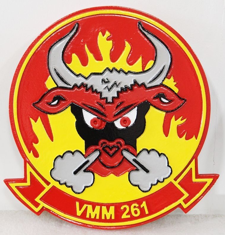 KP-2086 - Carved 2.5-D Multi-Level Raised Relief HDU Plaque of the Insignia for Marine Medium Tiltrotor Squadron 261 (VMM-261)  US Marine Corps