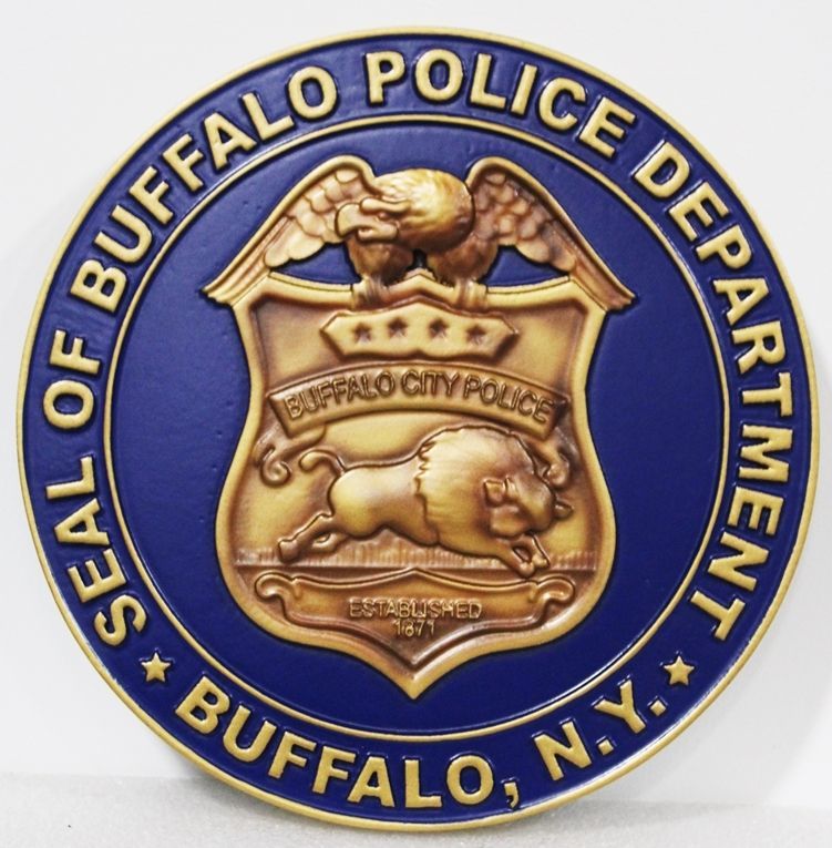 PP-1512 -  Carved 3-D Bas-Relief HDU Plaque of the Badge of the Buffalo , N.Y., Police Department