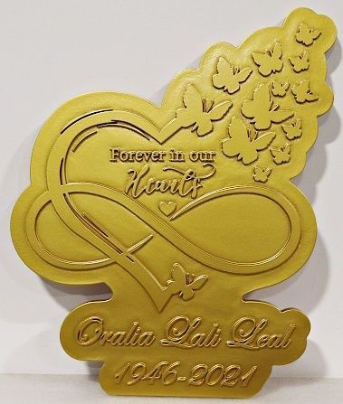 GC16555A- Carved (HDU) Custom Memorial Wall Plaque "Forever in Our Hearts" with Artwork