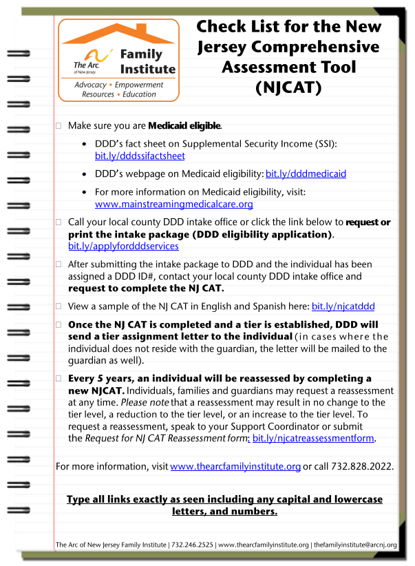 Check List for the New Jersey Comprehensive Assessment Tool (NJCAT) Checklist
