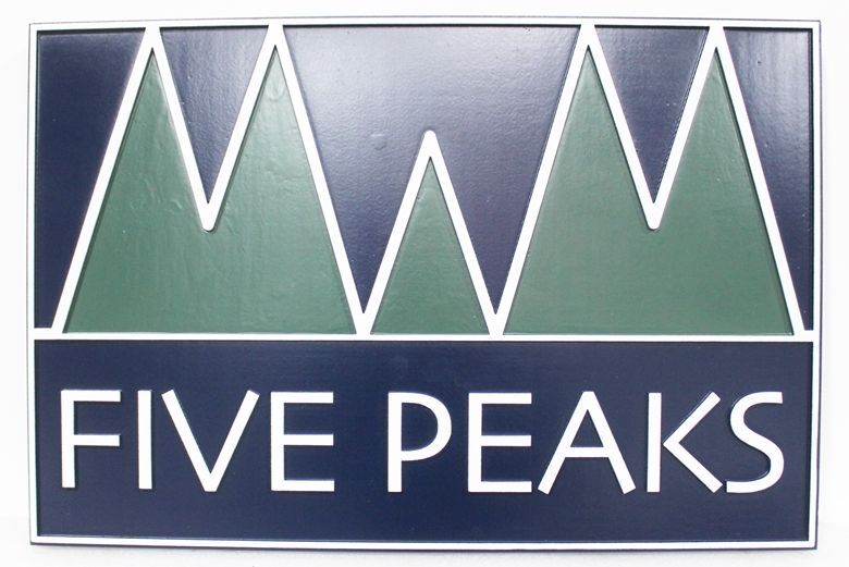 M22262-  Carved 2.5-D HDU Property Name Sign "Five Peaks". 