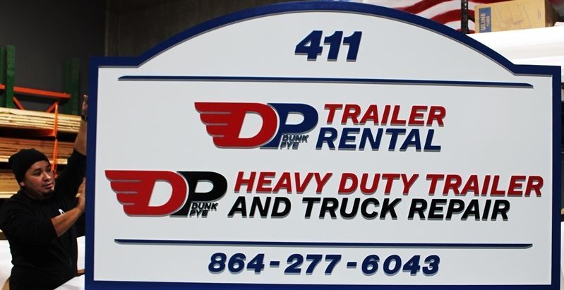 S28224 - Carved 2.5-D Raised Relief Address  Sign for Trailer Rentals and Repairs