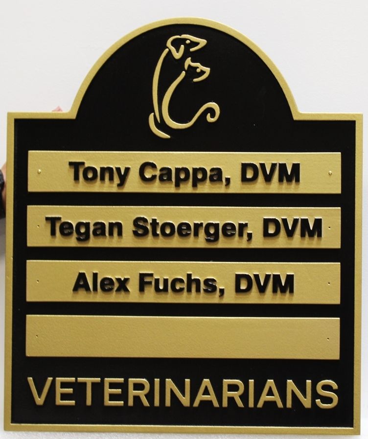 BB11712 - Carved HDU Entrance Sign for a Veterinarians office, with Three Veterinarians Listed