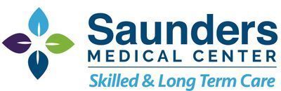 Logo of Saunders Medical Center with a four-petal flower design on the left and text on the right reading "Saunders Medical Center, Skilled & Long Term Care.