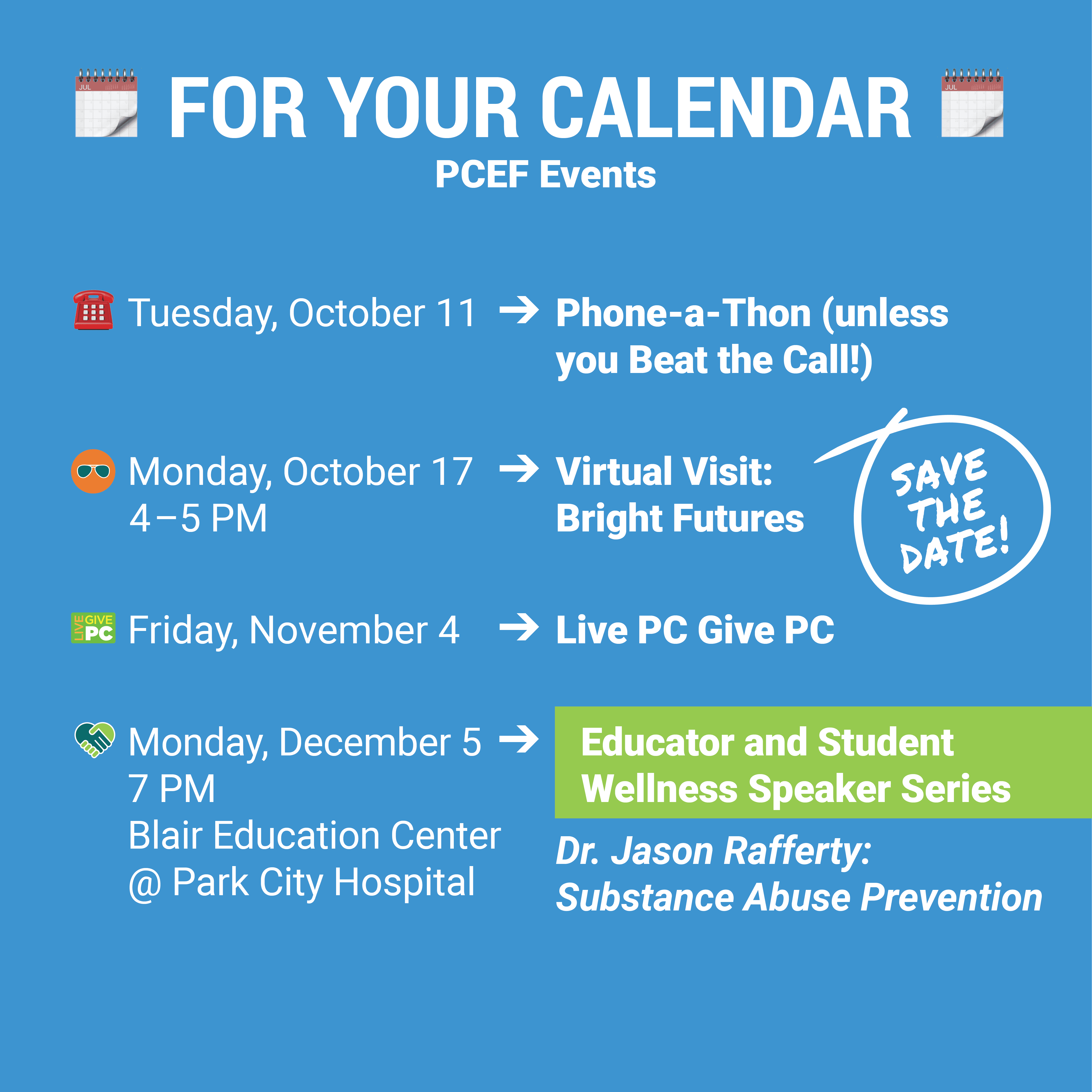 For Your Calendar → Upcoming 2022 PCEF Events