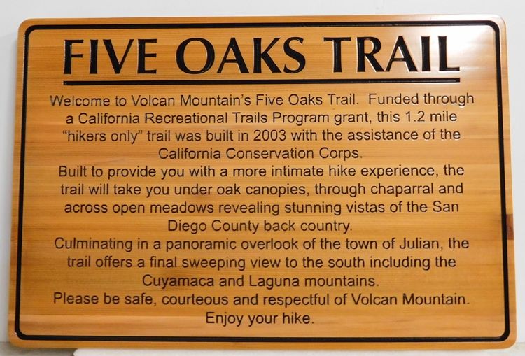 G16110 - Engraved Cedar Trail  Sign for the Start of the Five Oaks Trail
