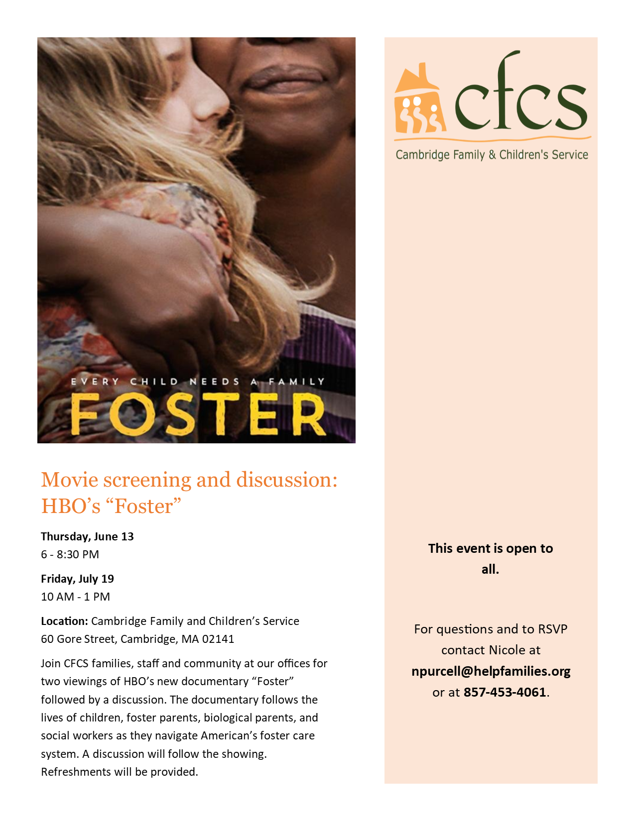 Movie Screening and Discussion: HBO’s “Foster”