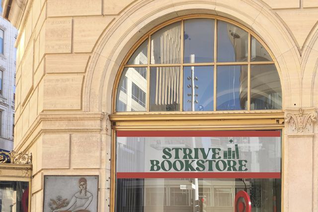 Window Cling Exterior Sign for Strive Bookstore in Minneapolis