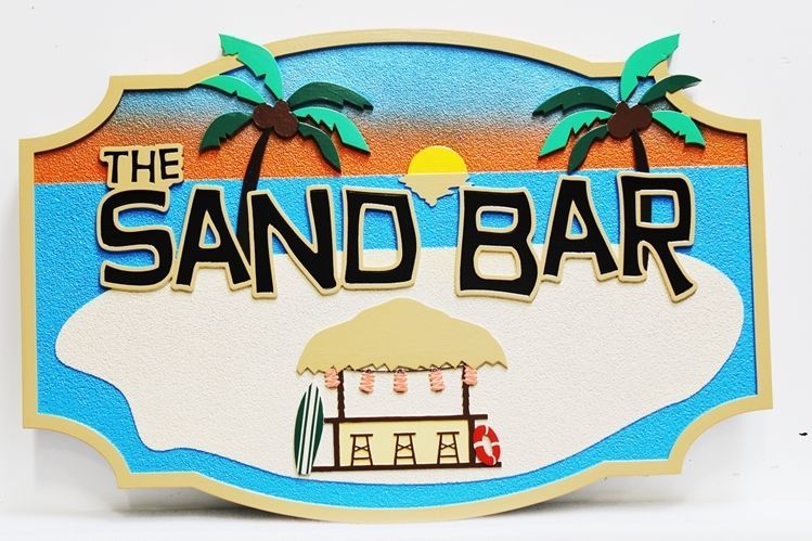 L21053 - Carved and Sandblasted 2.5-D Multi-level relief HDU beach House Name Sign "Sand Bar".