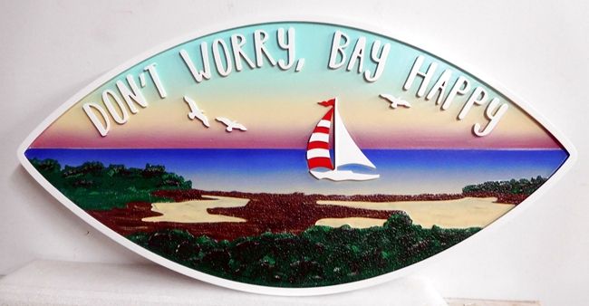 MB2185- Coastal Residence Property Name Sign "Bay Happy"