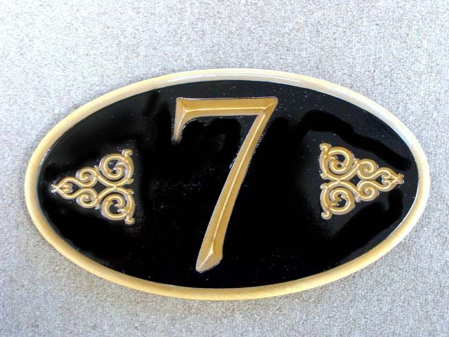 KA20867 - 3D Carved Unit Number Sign for Condominium, with 24K Gold Leaf Gilding