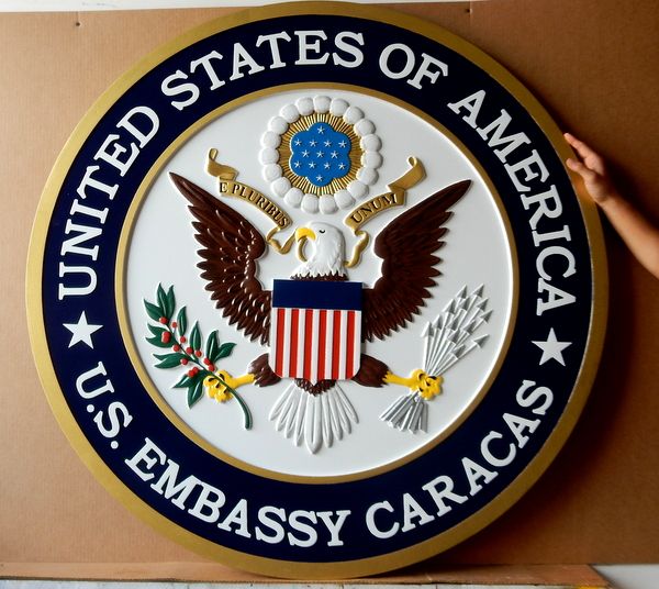U30327 - Carved 3-D Hand-painted Wall Plaque of Great Seal of the US for the US Embassy in Caracas, Venezuela
