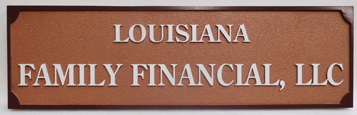 C12123 - Carved Sign for Financial Services firm,  2.5-D Relief with Raised Text and Border and Sandblasted Background