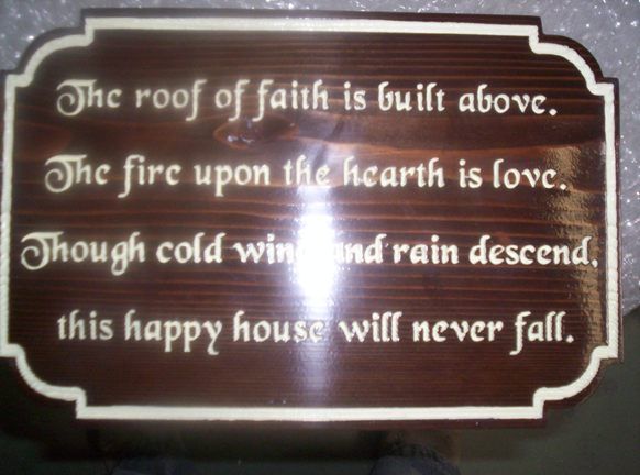 N23052 - Engraved Dark Stained Plaque with Poem "Thus Happy House" Poem