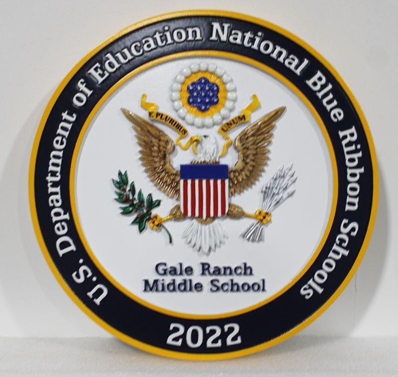 TP-1305 - Carved Wall Plaque of the Seal  of a National Blue Ribbon  School 2022,  3-D Artist Painted