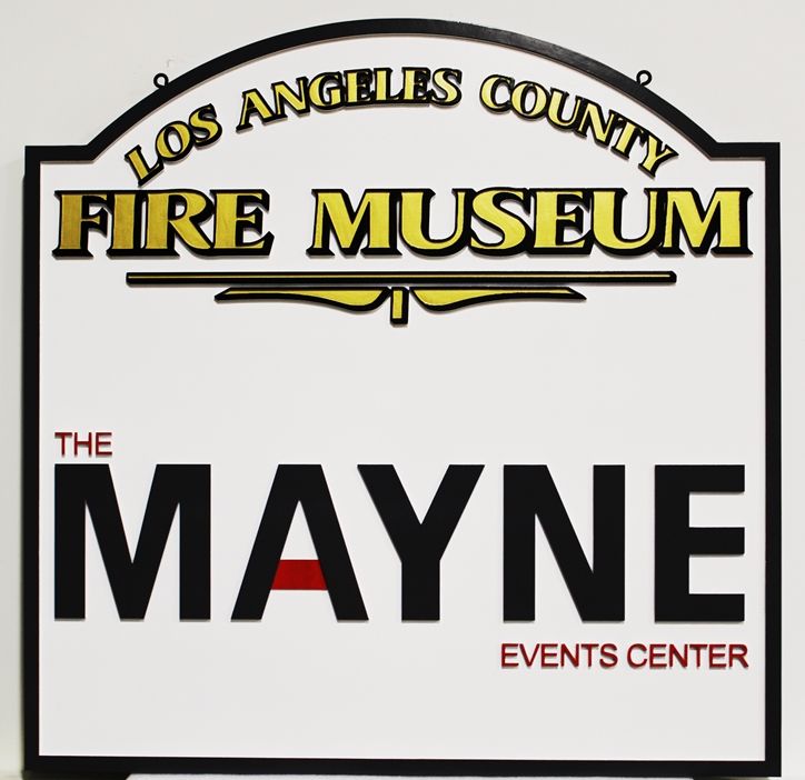 F15952 - Carved  High-Density-Urethane  sign was made for the Fire Museum in Los Angeles County, 2.5D Artist-Painted.