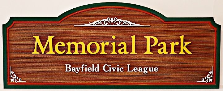 GA16454 - Carved and Sandblasted HDU Wood Grain Sign for "Memorial Park"