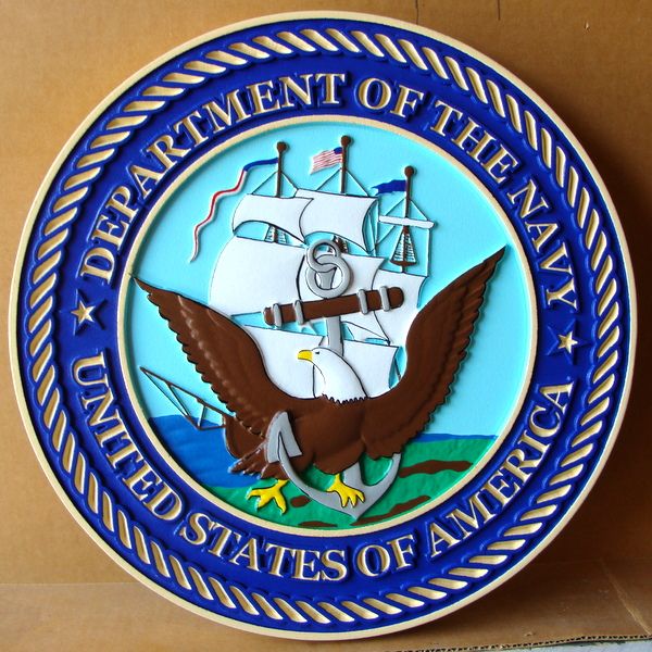 V31205 - Carved Wall plaque for Official navy Seal, with Frigate with Full Sails