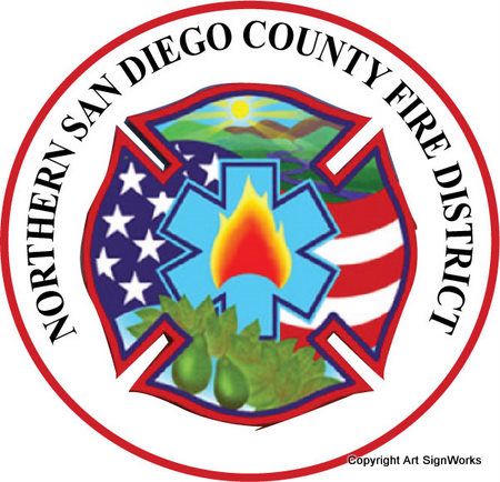 QP-3065 - Carved Wall Plaque of  the Seal  of the Northern San Diego County Fire Department,  California,  Artist Painted with Giclee Image