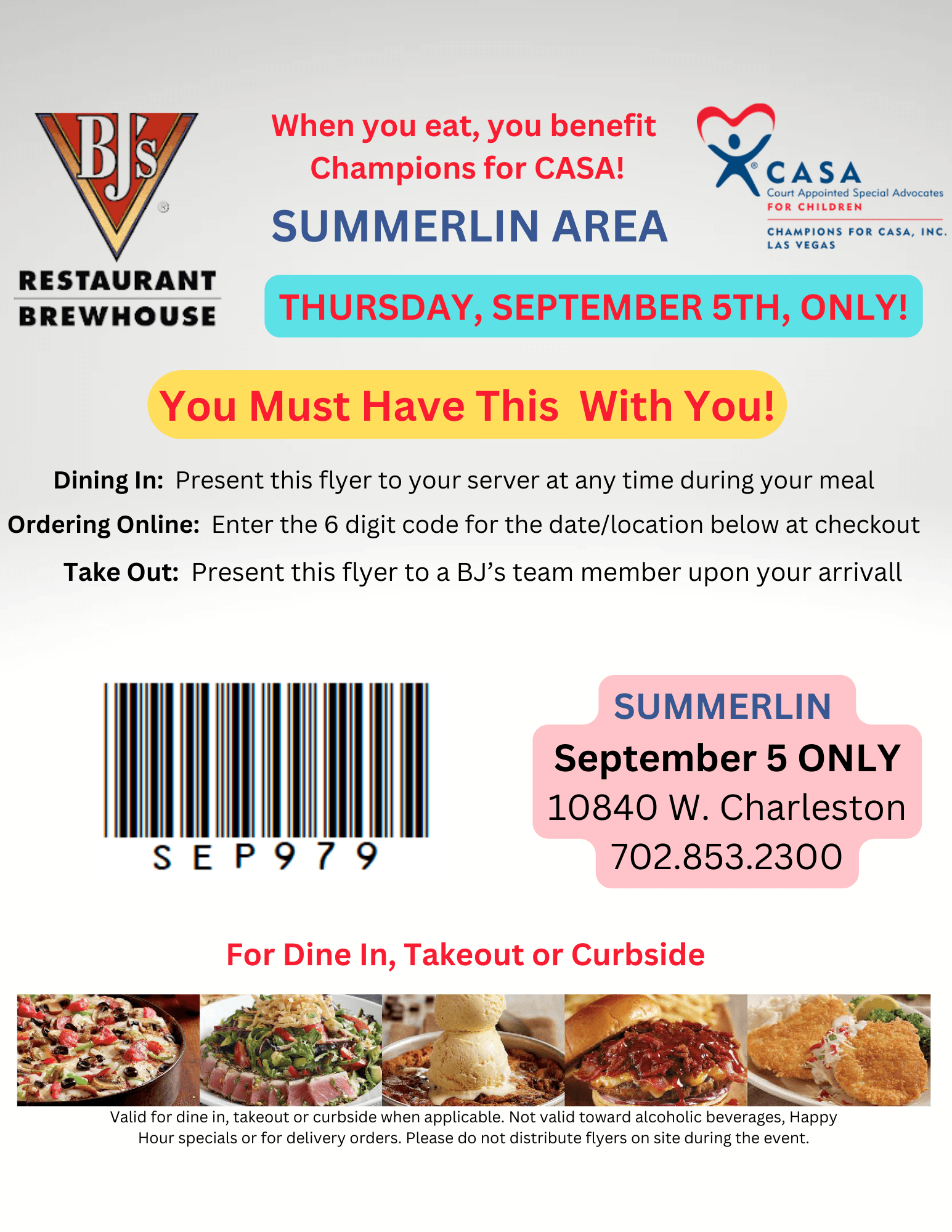 SUMMERLIN! Support Champions for CASA while you have lunch or dinner! 