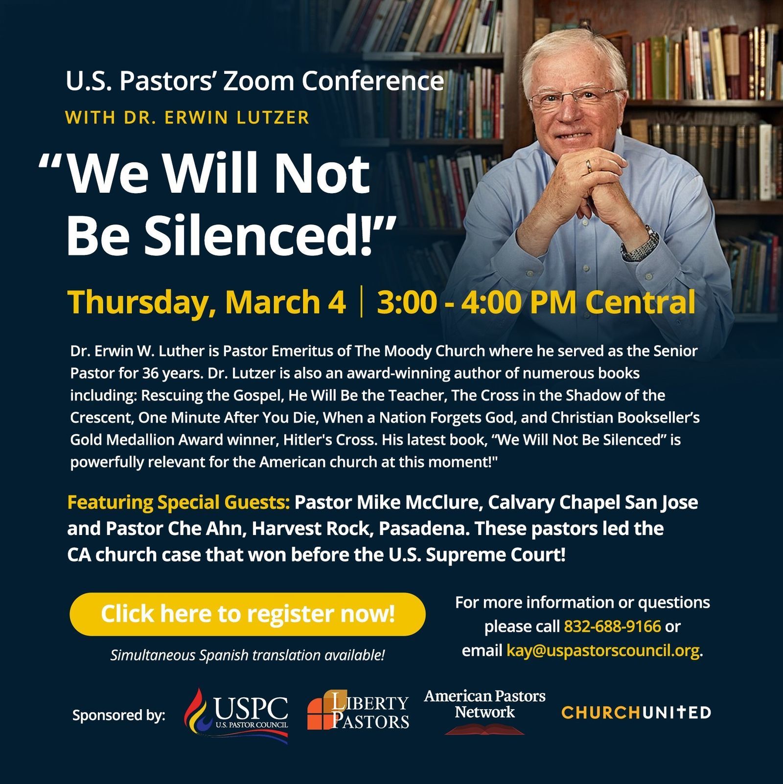 U.S. Pastor Zoom Conference with Dr. Erwin Lutzer Events