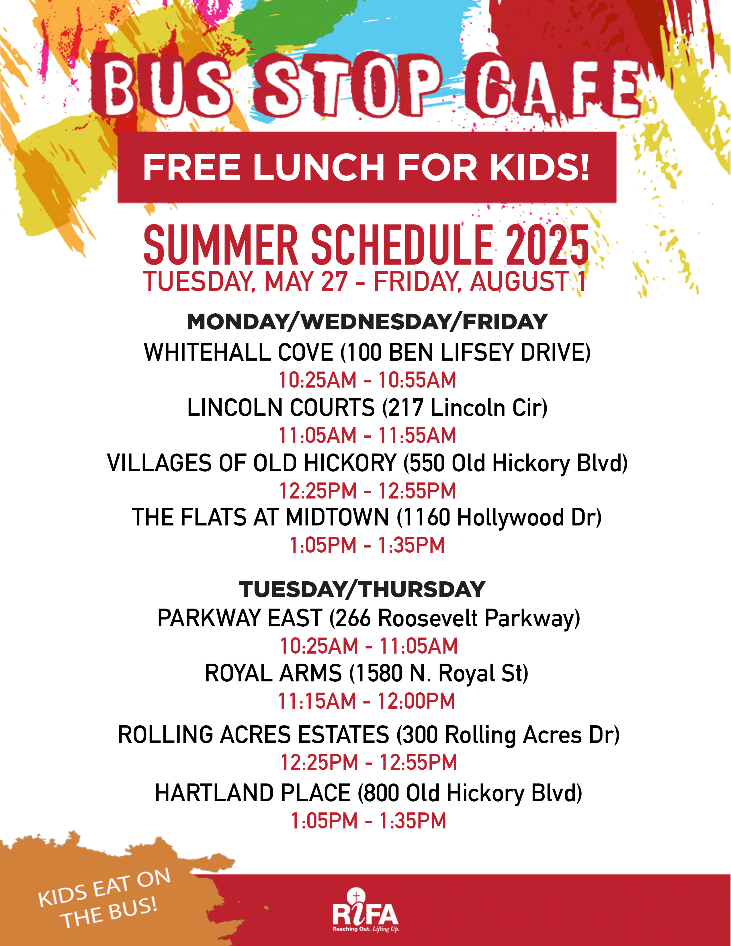 Bus Stop Cafe Summer 2025 Schedule