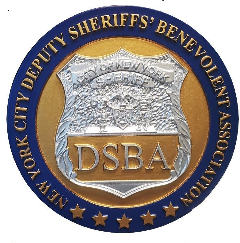 PP-1536 - Carved 3-D Bas-Relief HDU Plaque of the Badge of the New York Deputy Sheriff's Benevolent Association