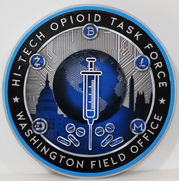 AP-2552 - Carved HDU Plaque of the Seal of the Hi-Tech Opioid Task Force, New York