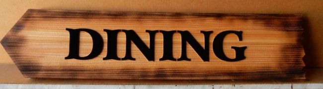 T29429 -  Rustic Burnt  & Carved Cedar "Dining" Sign for Lodge
