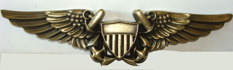 V31226- Large Brass-Coated Carved HDU Naval Aviator Officer Badge Plaque