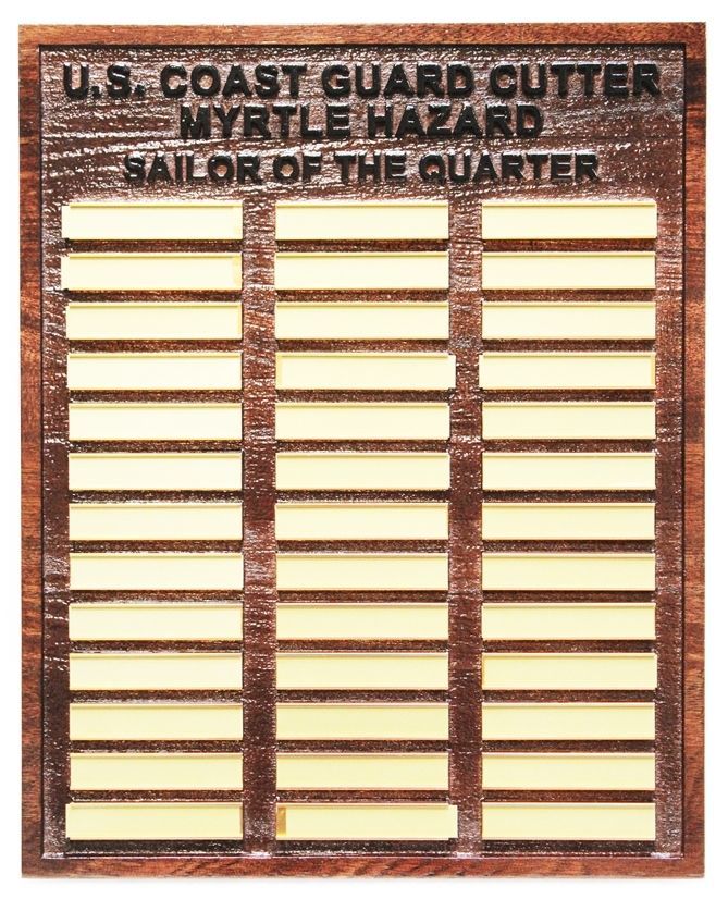 SB1117 - Carved and Sandblasted Mahogany "Sailor of the Quarter" Award Board for the  USCGC Myrtle Hazard