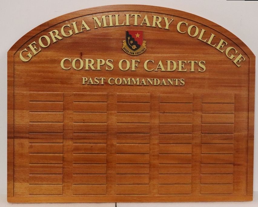 MP-3039 - Carved Redwood  Plaque of Past Commandants of the Corps of Cadets for the Georgia Military College