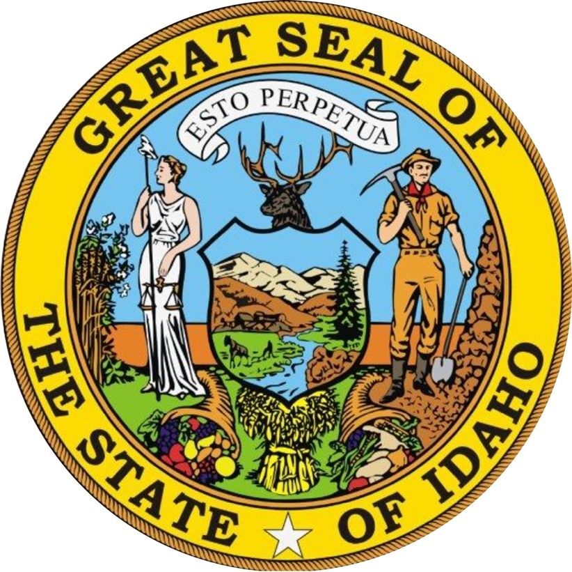 BP-1207 - Carved Wall Plaque of the Great Seal of the State of Idaho, with a Giclee Print of Central Artwork