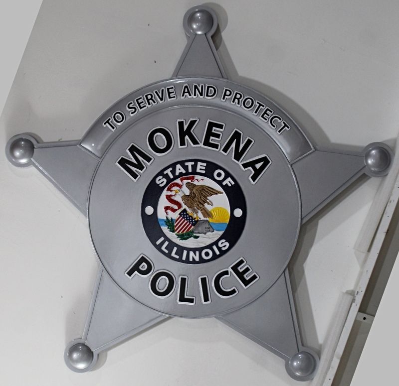 PP-1839 - Carved 3-D Bas-Relief Multi-Level Artist-Painted HDU Plaque for the Mokena Police