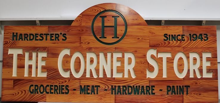 M1881 - Engraved Multiple Plank   Faux Wood Grain HDU Sign for the Corner Store 