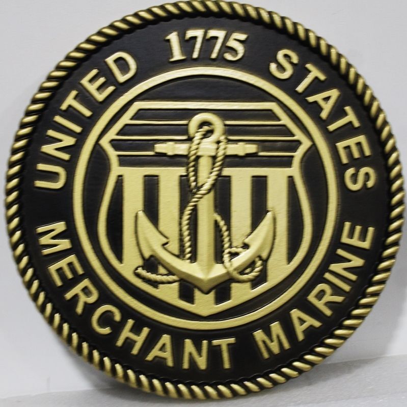 NP-2331- Carved 3-D Bas-Relief Plaque of the  Seal of the US Merchant Marine