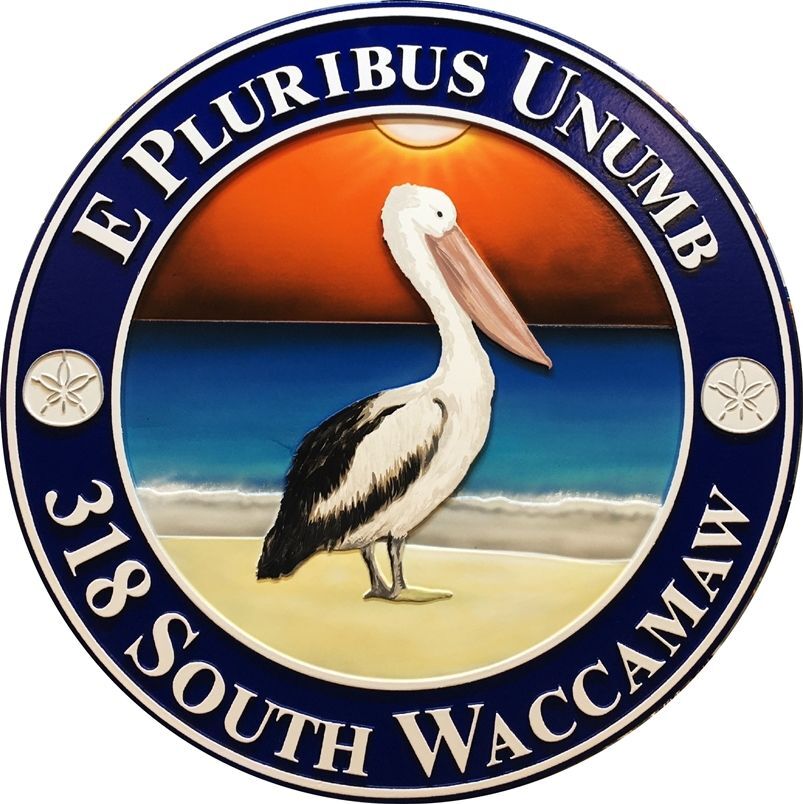 L21600A - Carved Coastal "E Pluribus Unumb" Sign