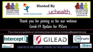 This shows sponsors for the COVID-19/PSC webinar