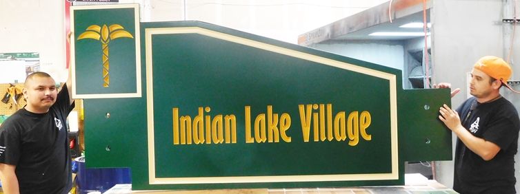 K20216 - Carved HDU Sign,  for "Indian Lake Village " Residential Community