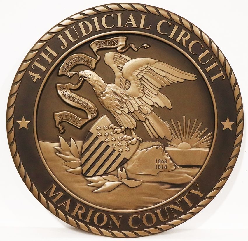 GP-1093 - Carved 3-D Bas-Relief Bronze-Plated Plaque of the Seal of the State of Illinois 4th Judicial Circuit Court