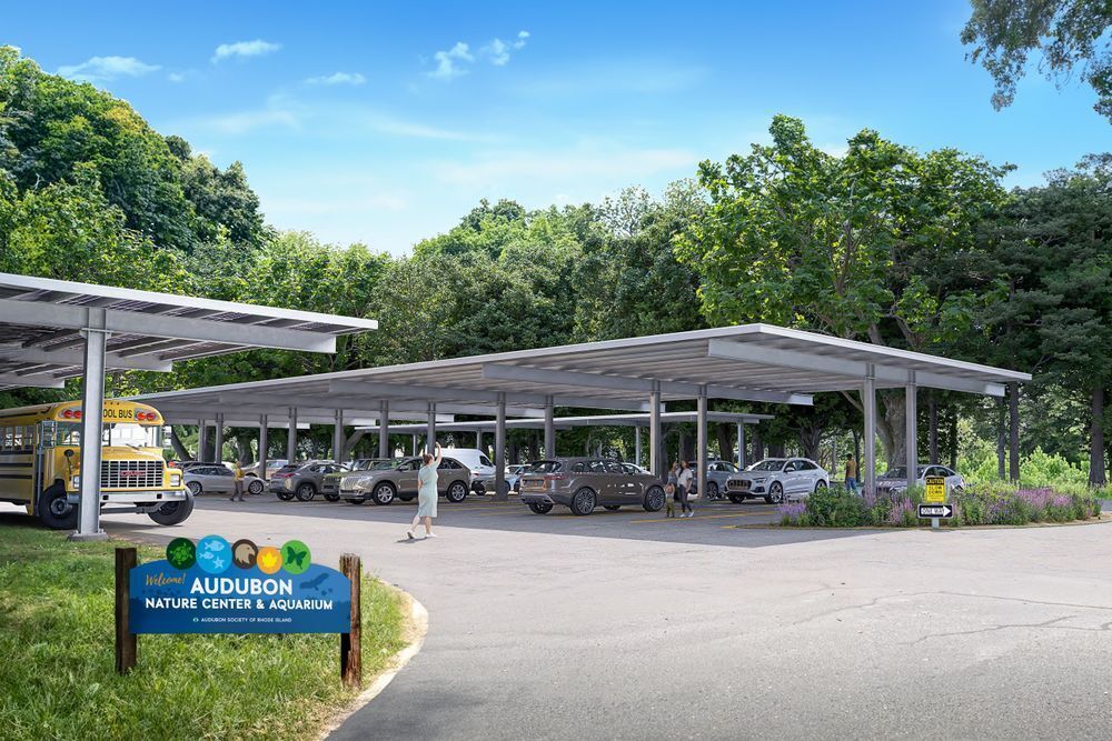 Rendering of Nature center & Aquarium Solar Carports